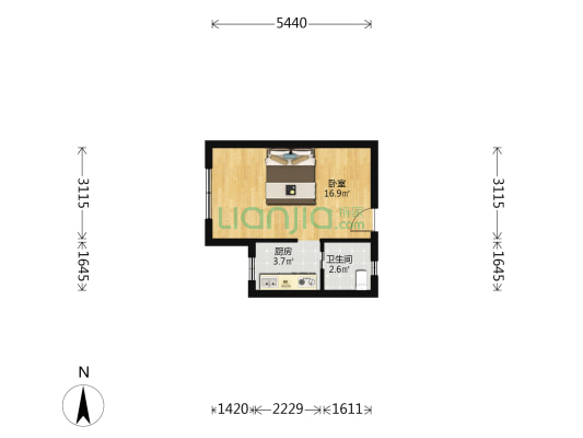 黄金公寓 1室0厅1卫 32平方