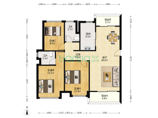 碧桂园天悦府 3室1厅2卫 118平方