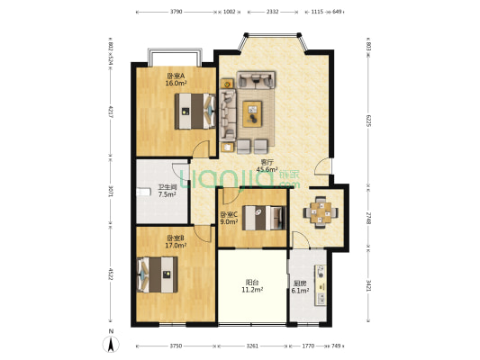 滨西苑 3室1厅1卫 93平方
