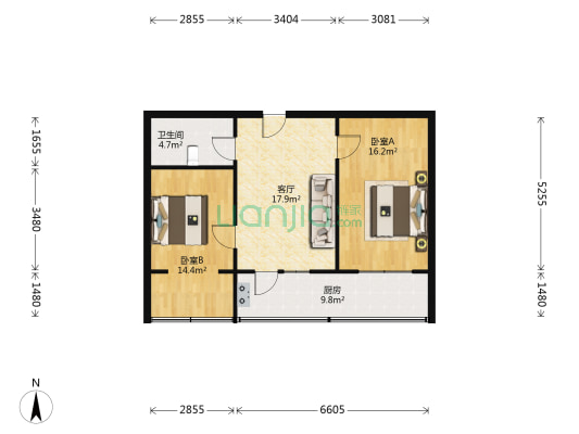 电子材料厂 2室1厅1卫 70平方