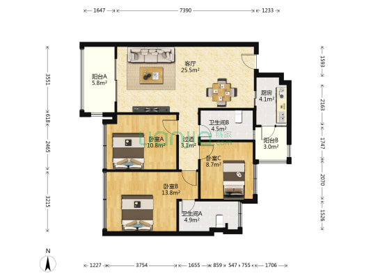 华邑宸居 3室1厅2卫 101平方