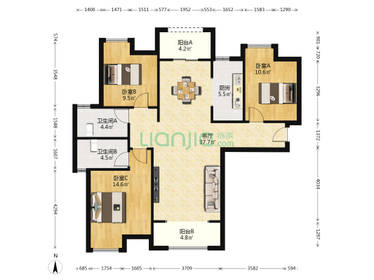 顺舟旺城 3室1厅2卫 123平方