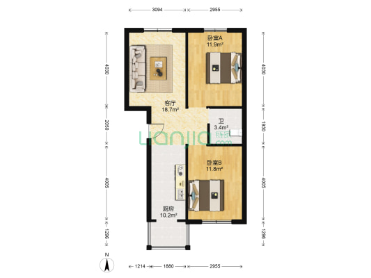 吉祥家园 2室1厅1卫 77平方