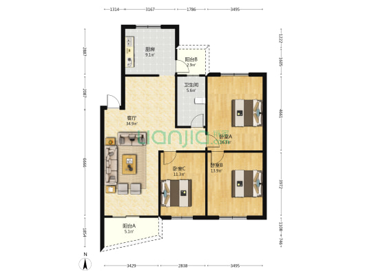 西桥小区 3室1厅1卫 117平方