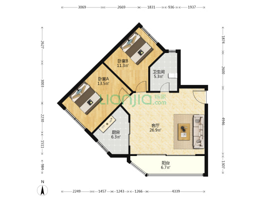 三湘印象名邸 2室1厅1卫 89平方
