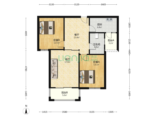 惠丰苑 2室2厅1卫 98平方