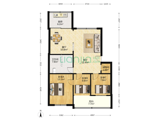 农村信用社家属楼 3室2厅1卫 101平方