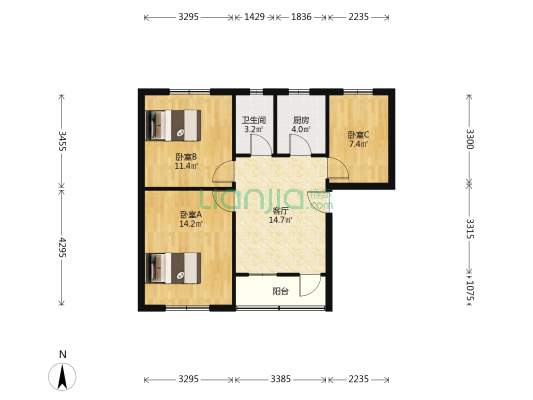 五星新村四区 3室1厅1卫 77平方