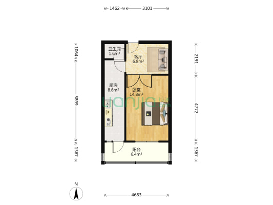 团结东里 1室1厅1卫 42平方