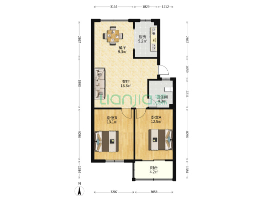 云东路 2室2厅1卫 82平方
