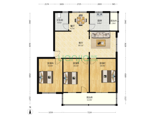 仁和南路 3室2厅1卫 123平方
