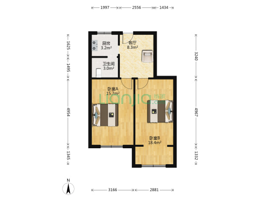 鄂钢宿舍 2室1厅1卫 56平方