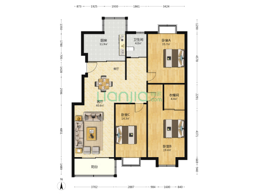 江东小区四期 3室1厅1卫 141平方