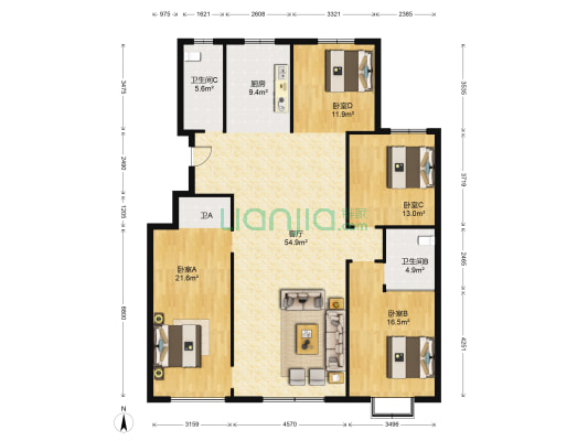 恒信理想小镇 4室1厅3卫 165平方