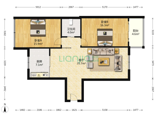德盛大厦 2室1厅1卫 103平方