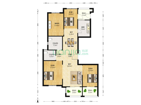 丽岛嘉苑 3室2厅2卫 141平方