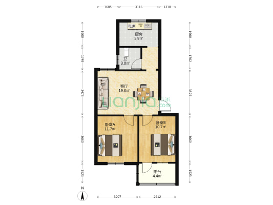 明秀二区 2室1厅1卫 67平方