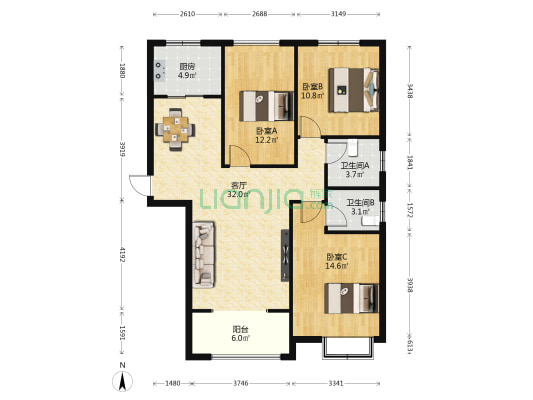 银丰·世家 3室1厅2卫 123平方