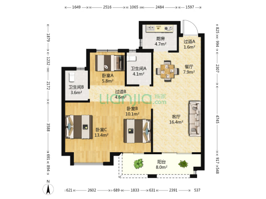 万城理想公馆 3室2厅2卫 99平方