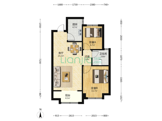 中梁燕澜风华 2室1厅1卫 80平方