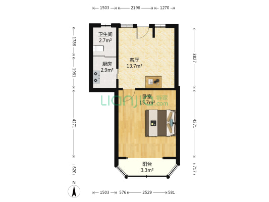 光辉小区 1室1厅1卫 59平方