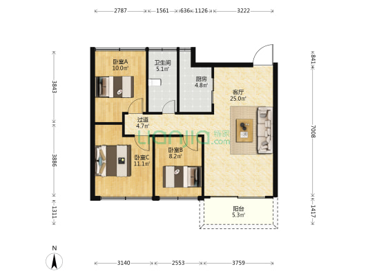 红树景园 3室1厅1卫 89平方