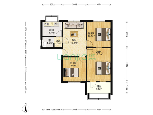 齐鲁石化腈纶厂生活区 3室1厅1卫 72平方