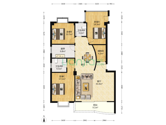 文馨园 3室1厅2卫 140平方