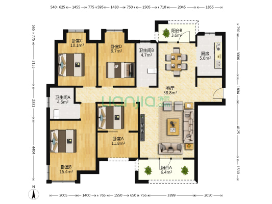 香榭公馆 4室1厅2卫 140平方