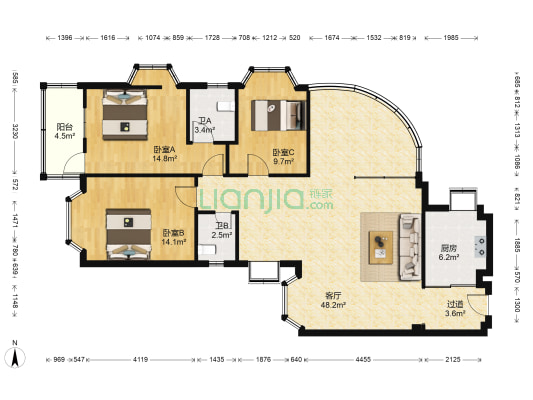 泰和广场 3室1厅2卫 133平方