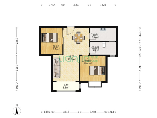 天一锦城 2室1厅1卫 91平方