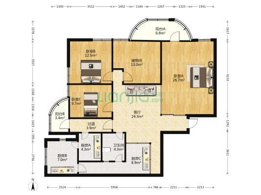 海鸿大厦 3室1厅1卫 173平方
