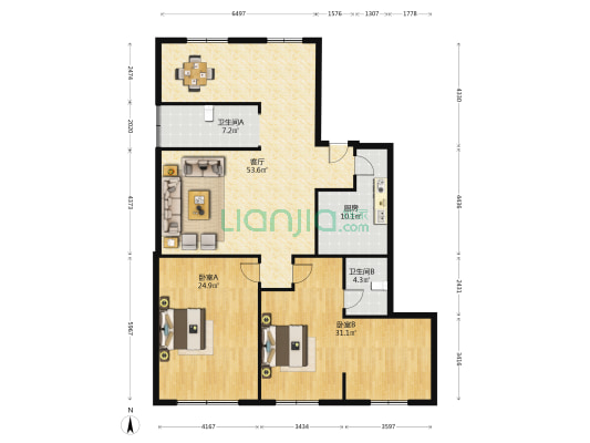 博山路 2室1厅2卫 154平方