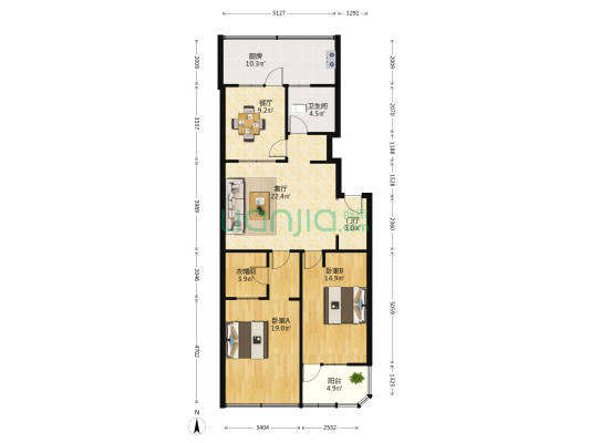 舜耕路36号院 2室2厅1卫 111平方