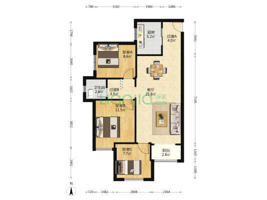 宫园美岸二期 3室1厅1卫 104平方
