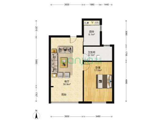 中南世纪花城一期 1室1厅1卫 73平方