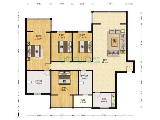 电力电缆宿舍 4室1厅2卫 167平方