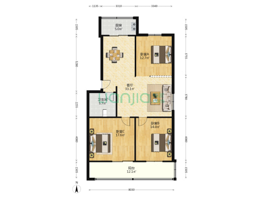 永丰公寓 3室1厅1卫 118平方