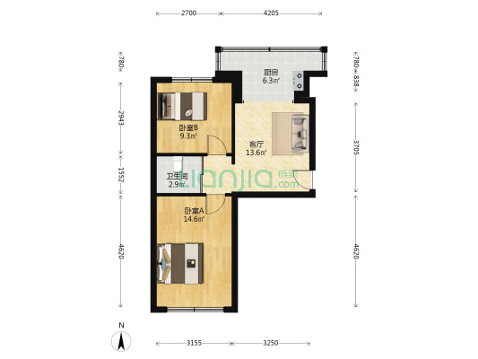 邮局宿舍 2室1厅1卫 59平方