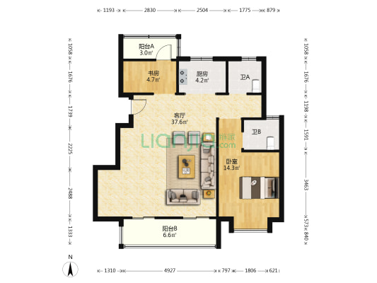 和悦风华 2室1厅2卫 97平方