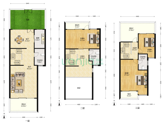 湖畔钰园 3室2厅3卫 289平方