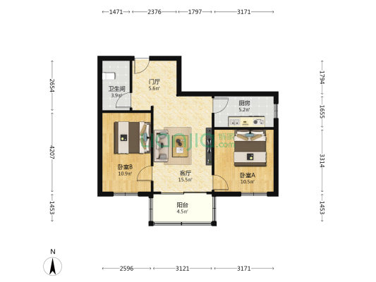 汇景路 2室1厅1卫 68平方