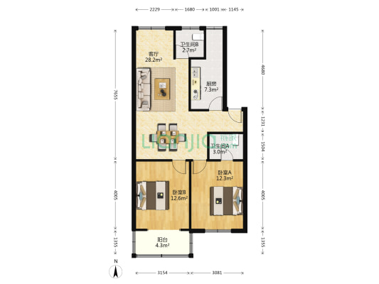 肖塘新村 2室1厅2卫 87平方