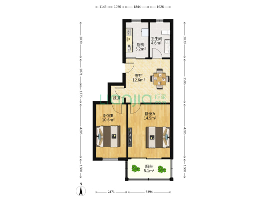 人民中路22号 2室1厅1卫 69平方