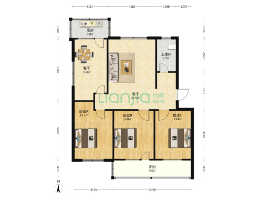 南营小区 3室2厅1卫 132平方