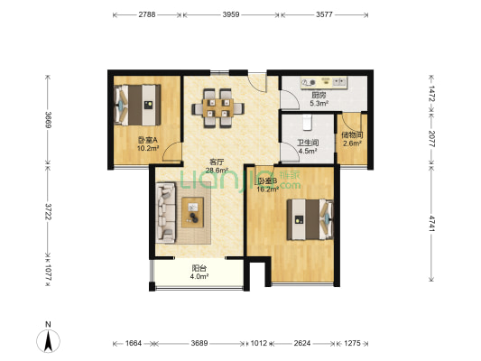 汉飞城市公园一期 2室1厅1卫 90平方