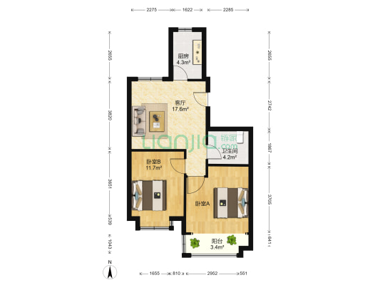 春和广场 2室1厅1卫 77平方