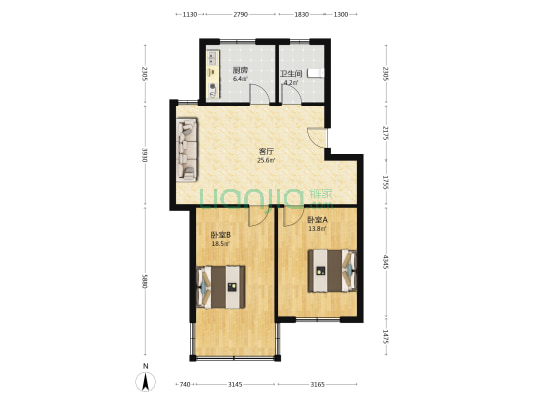 鸭潭头25-1号 2室1厅1卫 82平方