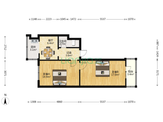 市二轻局经理部宿舍楼 2室1厅1卫 63平方