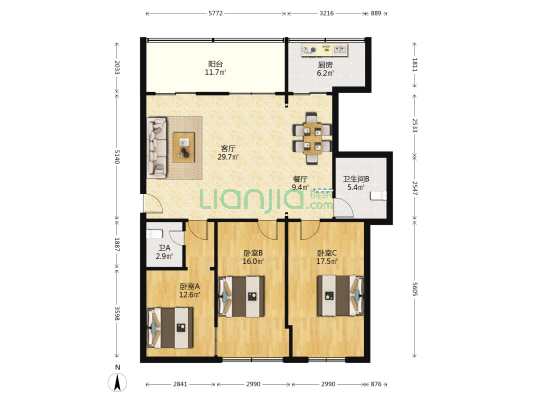 三洲开发公司家属院 3室2厅2卫 137平方